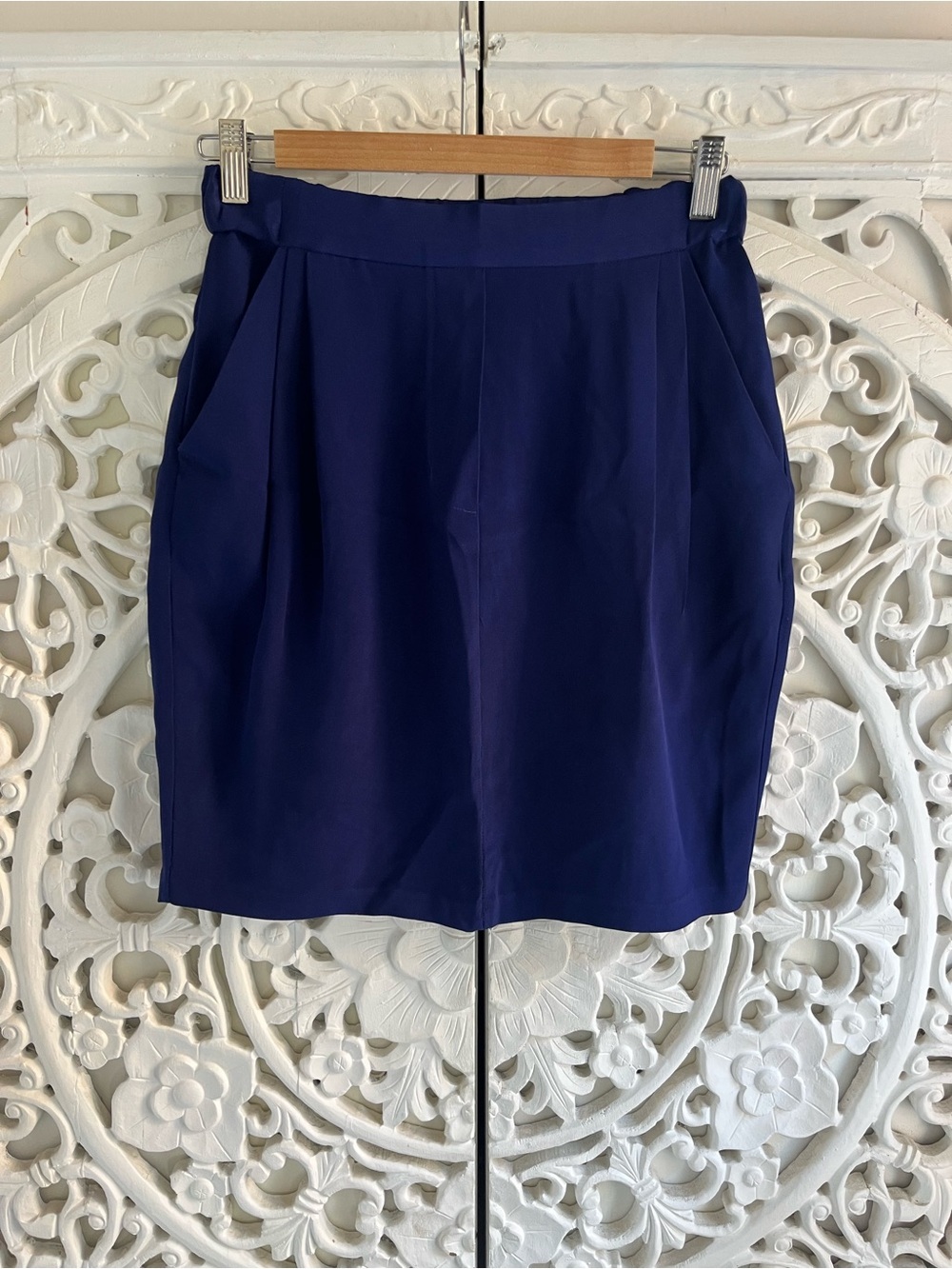 Wilfred 100% Silk Cobalt Blue Tulip Pencil Skirt Size 4 Pockets